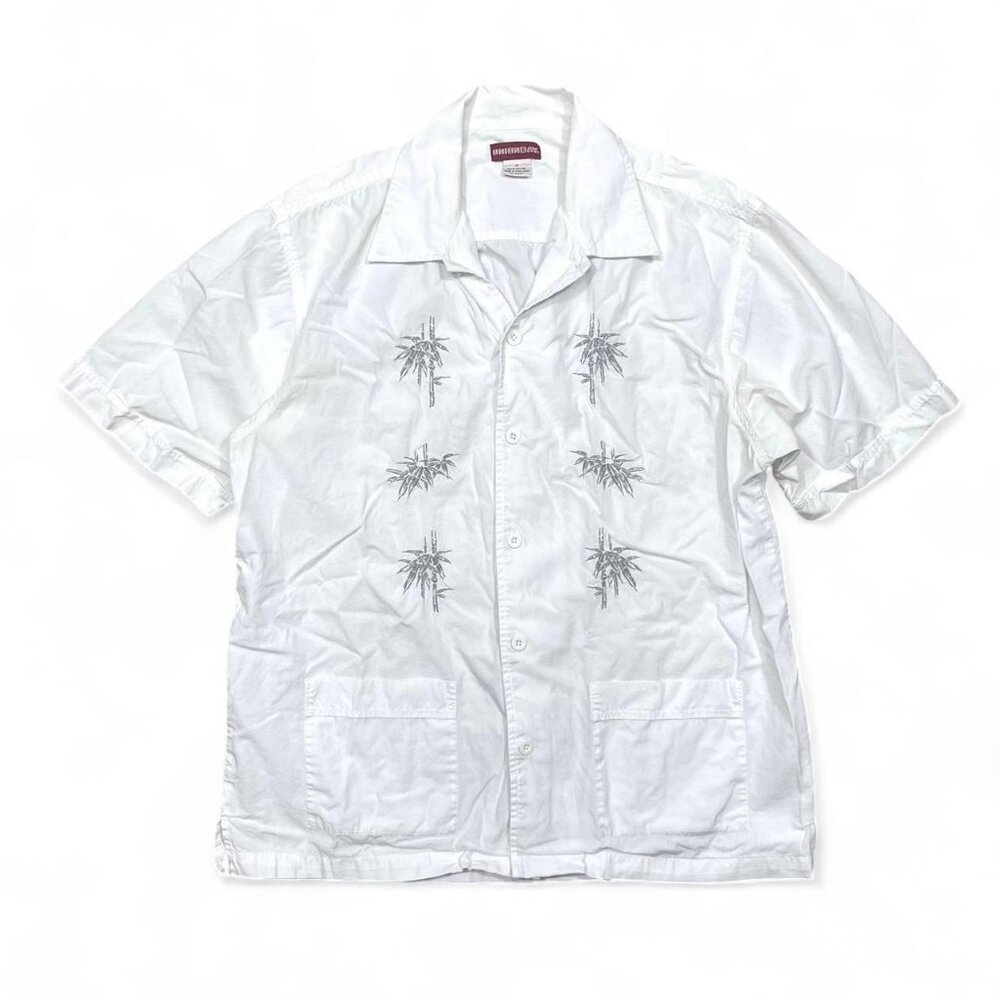 Vintage Union Bay Men’s White Hawaiian Button Up Shirt Medium Coastal Short Slee